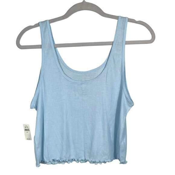 NWT aerie Offline Ribbed Lettuce Hem Cropped Tank Powder Blue Women's Large - Picture 1 of 10